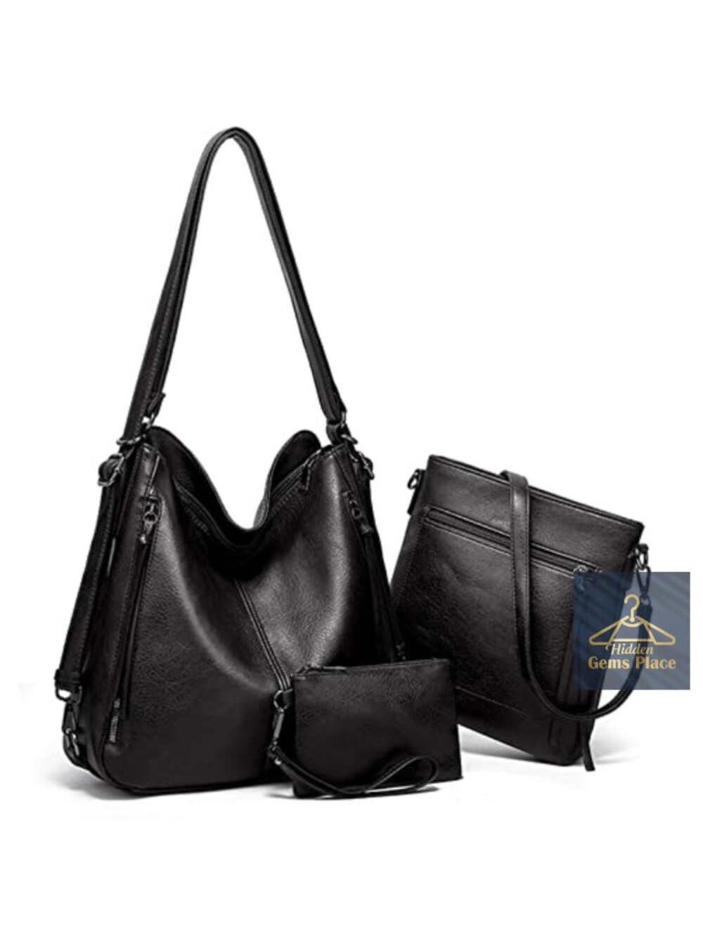 3-Piece Vegan Leather Convertible Backpack Hobo Crossbody Purse Set